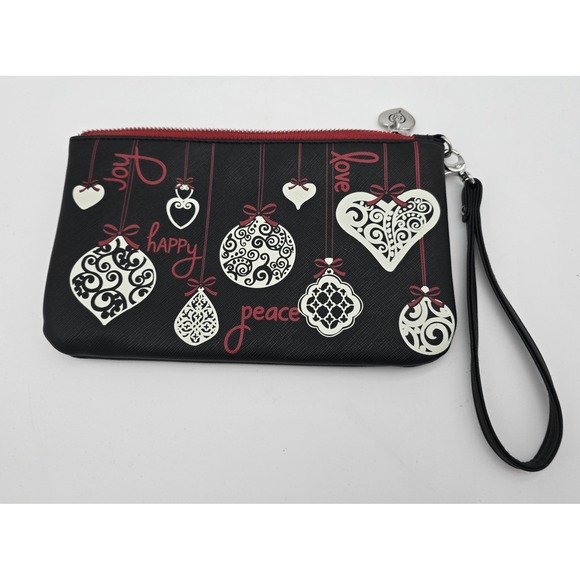 Brighton Handbags - Brighton Christmas Holiday Love Notes Wristlet Black Saffiano Leather